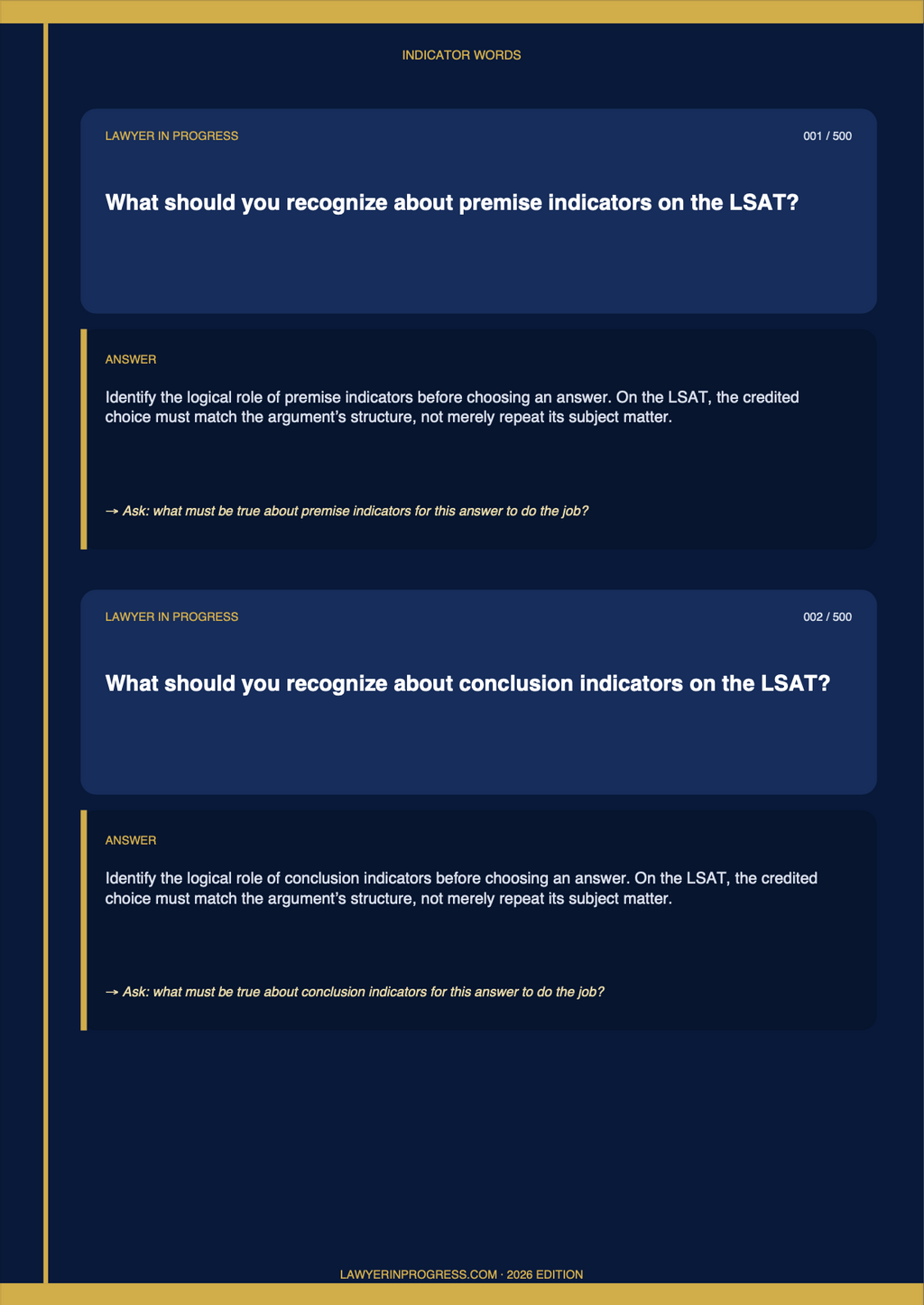 LSAT 2026 Flashcards (500)